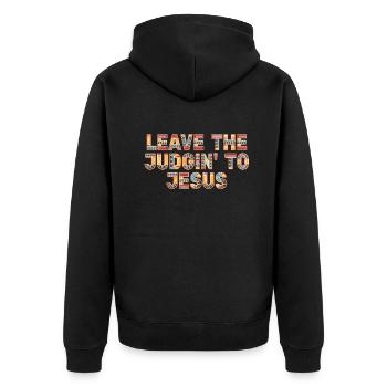 Überlassen Sie das Urteil Jesus - Unisex Premium Bio Zip Hoodie - Schwarz - Hinten - Nico (187cm)