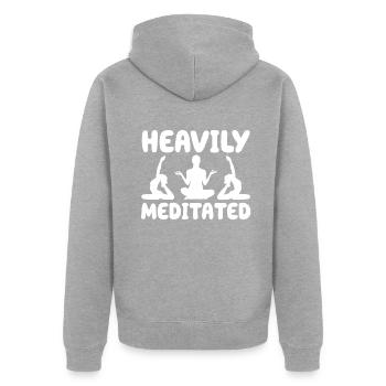Stark meditiert - Unisex Premium Bio Zip Hoodie - Grau meliert - Hinten - Nico (187cm)
