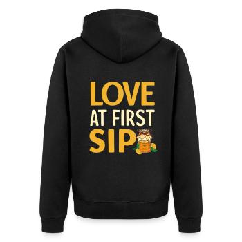 Kombucha-Liebhaber-Liebe auf den ersten Schluck - Unisex Premium Bio Zip Hoodie - Schwarz - Hinten - Nico (187cm)