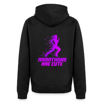 Marathons sind süß für Ultramarathon - Unisex Premium Bio Zip Hoodie - Schwarz - Hinten - Nico (187cm)