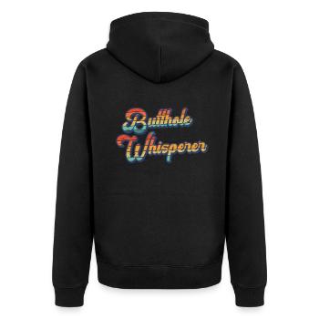 Arschloch-Flüsterer - Unisex Premium Bio Zip Hoodie - Schwarz - Hinten - Nico (187cm)