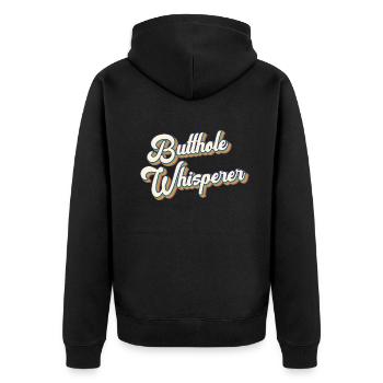 Arschloch-Flüsterer - Unisex Premium Bio Zip Hoodie - Schwarz - Hinten - Nico (187cm)