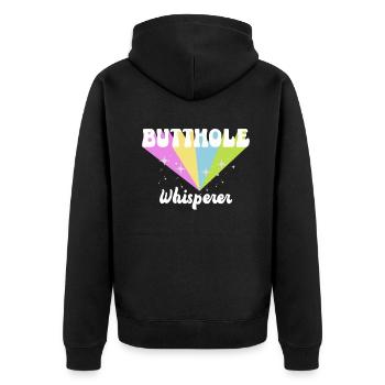 Butthole Whisperer - Unisex Premium Organic Zip Hoodie - black - Back - Nico (187cm)