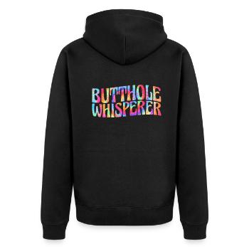 Arschloch-Flüsterer - Unisex Premium Bio Zip Hoodie - Schwarz - Hinten - Nico (187cm)