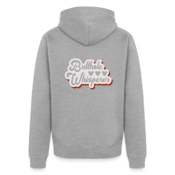 Arschloch-Flüsterer - Unisex Premium Bio Zip Hoodie - Grau meliert - Hinten - Nico (187cm)