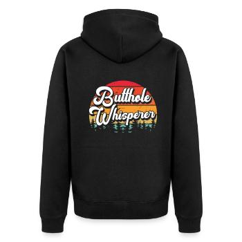 Arschloch-Flüsterer - Unisex Premium Bio Zip Hoodie - Schwarz - Hinten - Nico (187cm)