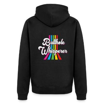 Arschloch-Flüsterer - Unisex Premium Bio Zip Hoodie - Schwarz - Hinten - Nico (187cm)