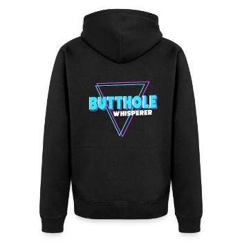 Arschloch-Flüsterer - Unisex Premium Bio Zip Hoodie - Schwarz - Hinten - Nico (187cm)