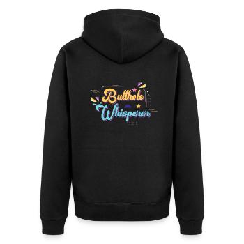 Arschloch-Flüsterer - Unisex Premium Bio Zip Hoodie - Schwarz - Hinten - Nico (187cm)