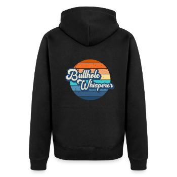 Arschloch-Flüsterer - Unisex Premium Bio Zip Hoodie - Schwarz - Hinten - Nico (187cm)