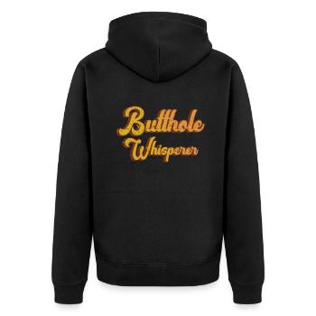 Arschloch-Flüsterer - Unisex Premium Bio Zip Hoodie - Schwarz - Hinten - Nico (187cm)
