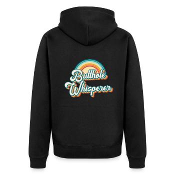 Arschloch-Flüsterer - Unisex Premium Bio Zip Hoodie - Schwarz - Hinten - Nico (187cm)