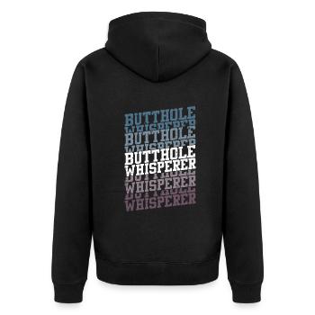 Arschloch-Flüsterer - Unisex Premium Bio Zip Hoodie - Schwarz - Hinten - Nico (187cm)