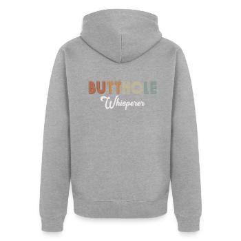 Arschloch-Flüsterer - Unisex Premium Bio Zip Hoodie - Grau meliert - Hinten - Nico (187cm)