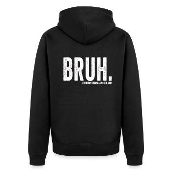Retro Bruh früher als Schwiegersohn bekannt - Unisex Premium Bio Zip Hoodie - Schwarz - Hinten - Nico (187cm)