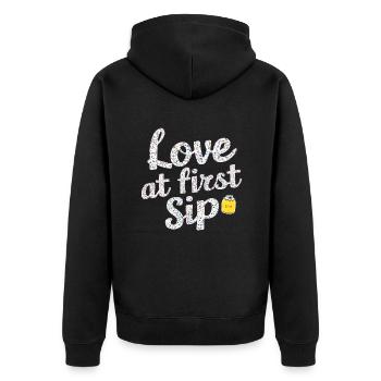 Love At First Sip Kombucha Lover - Unisex Premium Organic Zip Hoodie - black - Back - Nico (187cm)