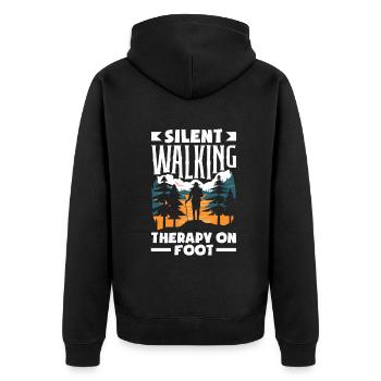 Silent Walking Therapy on Foot Hiking - Unisex Premium Organic Zip Hoodie - black - Back - Nico (187cm)