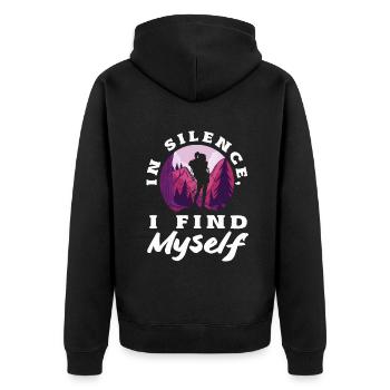 In Silence I Find Myself Hiking - Unisex Premium Bio Zip Hoodie - Schwarz - Hinten - Nico (187cm)