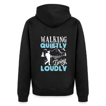 Silent Walks : l’entraînement préféré de mon âme : la randonnée - Veste à capuche bio Premium Unisexe - noir - Dos - Nico (187cm)