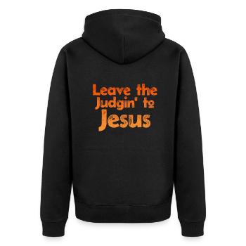 Überlassen Sie das Urteil Jesus - Unisex Premium Bio Zip Hoodie - Schwarz - Hinten - Nico (187cm)