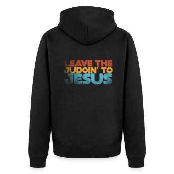 Überlassen Sie das Urteil Jesus - Unisex Premium Bio Zip Hoodie - Schwarz - Hinten - Nico (187cm)