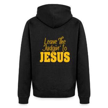 Überlassen Sie das Urteil Jesus - Unisex Premium Bio Zip Hoodie - Schwarz - Hinten - Nico (187cm)