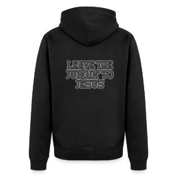 Überlassen Sie das Urteil Jesus - Unisex Premium Bio Zip Hoodie - Schwarz - Hinten - Nico (187cm)