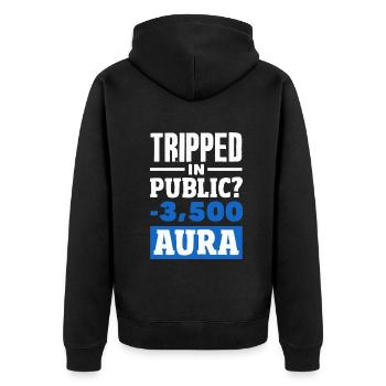 Trébuché en public ? -3500 Aura - Veste à capuche bio Premium Unisexe - noir - Dos - Nico (187cm)