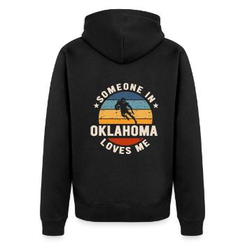 Someone In Oklahoma Loves Me - Unisex Premium Organic Zip Hoodie - black - Back - Nico (187cm)