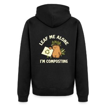 Leaf Me Alone I'm Composting - Unisex Premium Organic Zip Hoodie - black - Back - Nico (187cm)