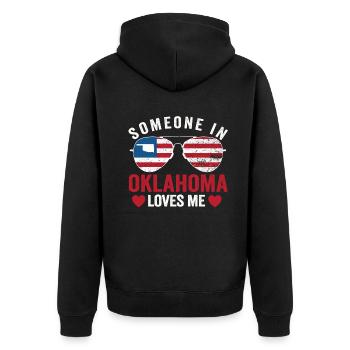 Quelqu’un dans l’Oklahoma m’aime - Veste à capuche bio Premium Unisexe - noir - Dos - Nico (187cm)