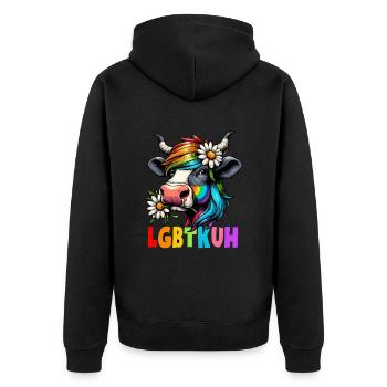 LGBTQ Kuh Kühe Bunt Regenbogen Lustig Wortspiel - Unisex Premium Bio Zip Hoodie - Schwarz - Hinten - Nico (187cm)