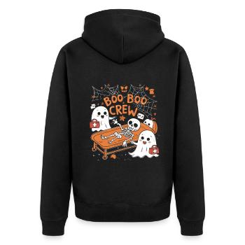 Boo Crew Halloween Nurse Ghost Skeleton Funny - Unisex Premium Bio Zip Hoodie - Schwarz - Hinten - Nico (187cm)