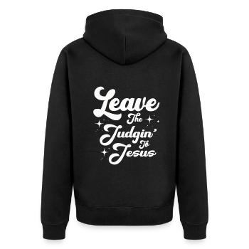 Überlassen Sie das Urteil Jesus - Unisex Premium Bio Zip Hoodie - Schwarz - Hinten - Nico (187cm)