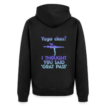Yoga-Kurs oder Ziegenpass - Unisex Premium Bio Zip Hoodie - Schwarz - Hinten - Nico (187cm)