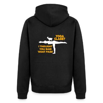 Yoga-Kurs oder Ziegenpass - Unisex Premium Bio Zip Hoodie - Schwarz - Hinten - Nico (187cm)