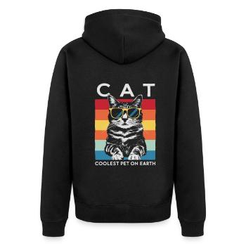 Cat Coolest Pet On Earth Retro Sunglasses Funny - Unisex Premium Bio Zip Hoodie - Schwarz - Hinten - Nico (187cm)