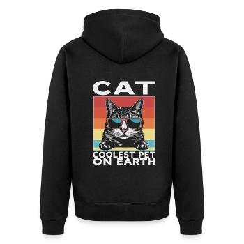 Cat Coolest Pet On Earth Retro Sunglasses Funny - Unisex Premium Organic Zip Hoodie - black - Back - Nico (187cm)