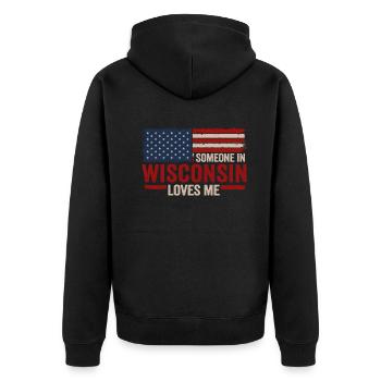 Jemand in Wisconsin liebt mich - Unisex Premium Bio Zip Hoodie - Schwarz - Hinten - Nico (187cm)