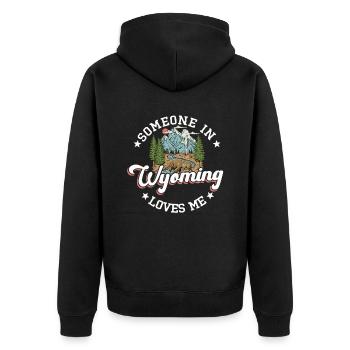 Jemand in Wyoming liebt mich - Unisex Premium Bio Zip Hoodie - Schwarz - Hinten - Nico (187cm)