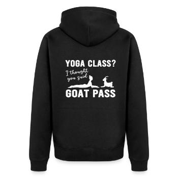 Yoga-Kurs oder Ziegenpass - Unisex Premium Bio Zip Hoodie - Schwarz - Hinten - Nico (187cm)