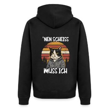 Funny cat saying: I have to give a shit - Unisex Premium Organic Zip Hoodie - black - Back - Nico (187cm)
