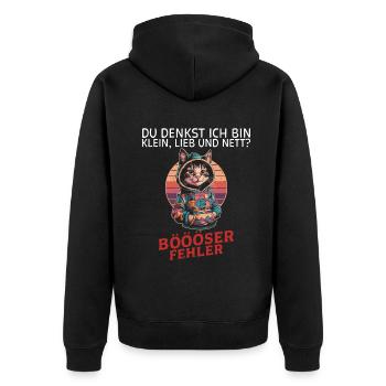 You think I'm small, sweet and nice? Fun - Unisex Premium Organic Zip Hoodie - black - Back - Nico (187cm)