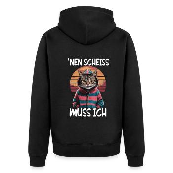 Lustiger Katzen Spruch Nen Scheiss muss ich - Unisex Premium Bio Zip Hoodie - Schwarz - Hinten - Nico (187cm)