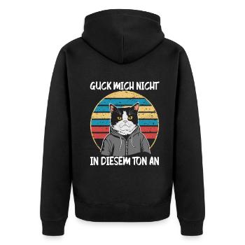Lustiger Katzen Spruch Guck mich nicht in diesem - Unisex Premium Bio Zip Hoodie - Schwarz - Hinten - Nico (187cm)