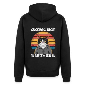 Lustiger Katzen Spruch Guck mich nicht in diesem - Unisex Premium Bio Zip Hoodie - Schwarz - Hinten - Nico (187cm)