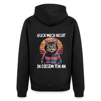 Lustiger Katzen Spruch Guck mich nicht in diesem - Unisex Premium Bio Zip Hoodie - Schwarz - Hinten - Nico (187cm)