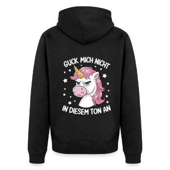 Don't Look At Me In This Tone Funny Unicorn - Unisex Premium Organic Zip Hoodie - black - Back - Nico (187cm)