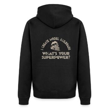 Ich erschaffe Modelleisenbahn-Superkraft - Unisex Premium Bio Zip Hoodie - Schwarz - Hinten - Nico (187cm)