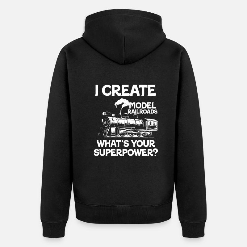 Ich erschaffe Modelleisenbahn-Superkraft - Unisex Premium Bio Zip Hoodie - Schwarz